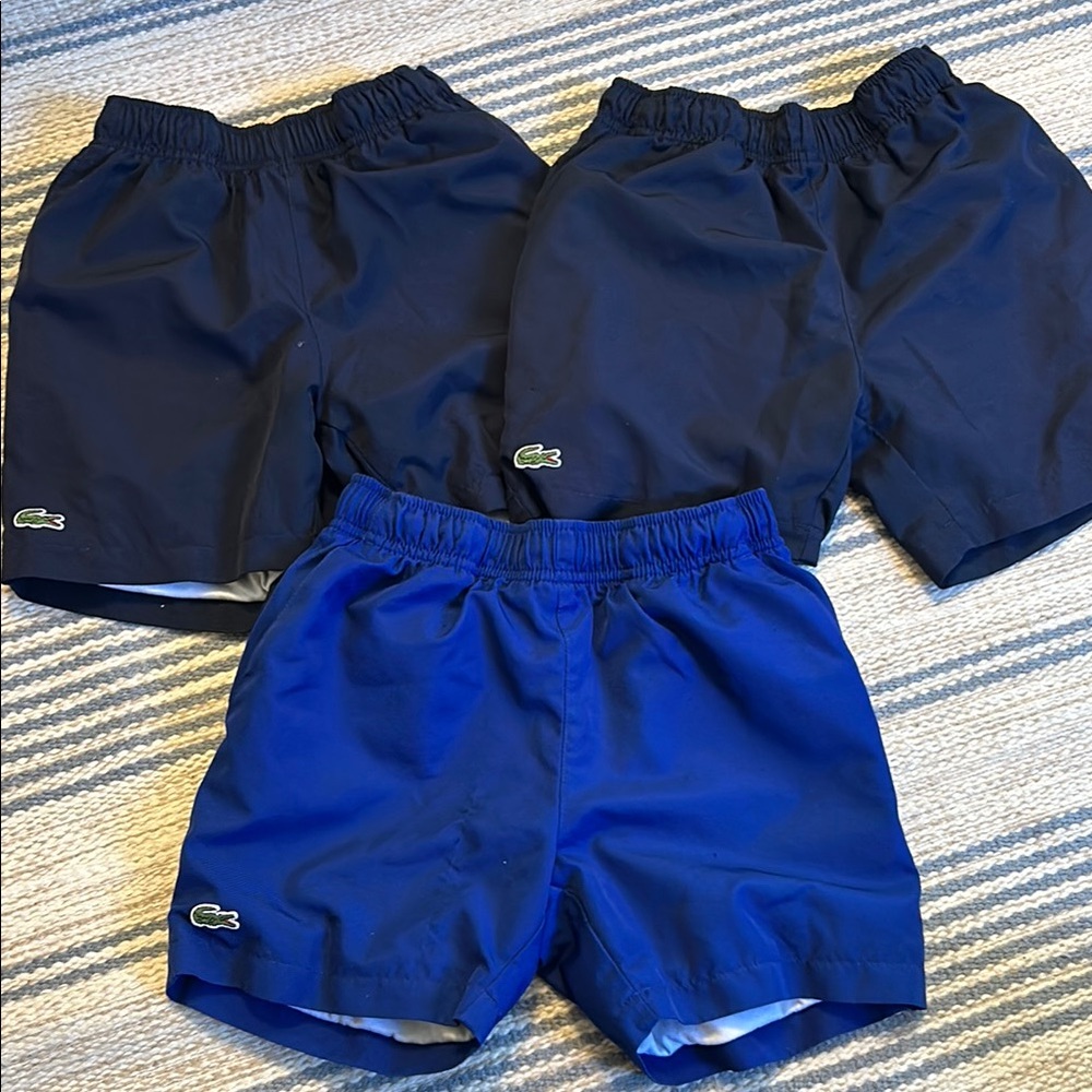Lacoste Kids 2 Navy and 1 Blue Shorts. Size 6.
